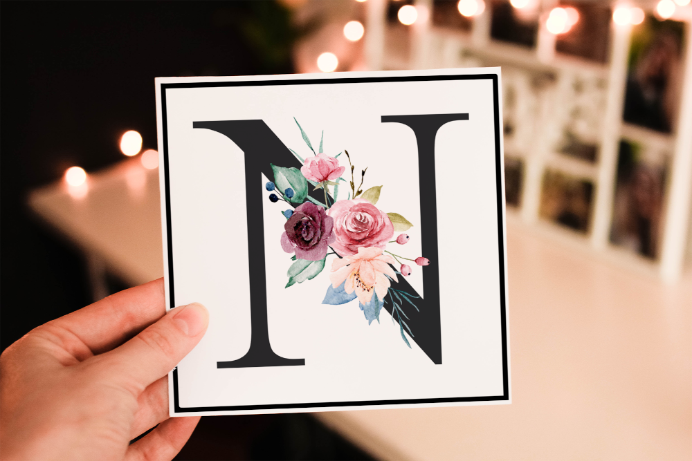 Flower Letter Art Birthday Card, Flower Initial Birthday Card